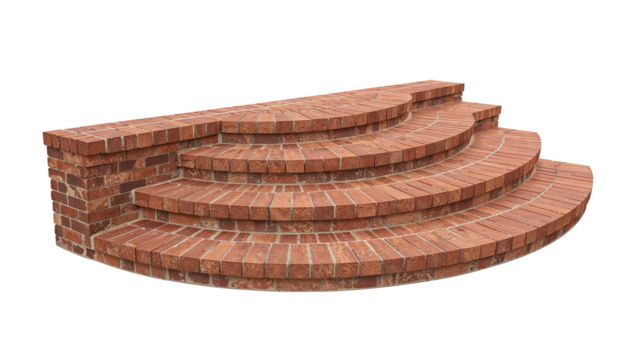Brick outdoor steps with a curved design isolated on transparent background png