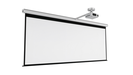 A ceiling-mounted projector screen isolated on transparent background png