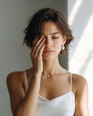 Fototapeta premium A woman wearing a white dress and a diamond necklace