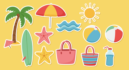 Colorful Summer Beach Icons - AI Generated Vector Illustration