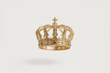 Traditional royal crown in gold with gemstones and decorative elements for luxury branding and prestigious monarchy themed marketing

