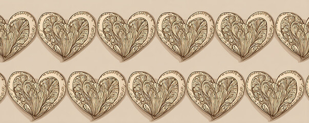 Row of Romantic Hearts on Creamy Background for Valentine's Day