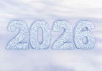 2026 Holiday Scene with white snowy numbers 2026. Concept of Festive Celebration, Winter Wonderland, Christmas. New Year