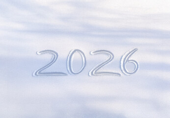 2026 Holiday Scene with white snowy numbers 2026. Concept of Festive Celebration, Winter Wonderland, Christmas. New Year