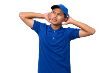 sad disapointed delivery man with his palms on head