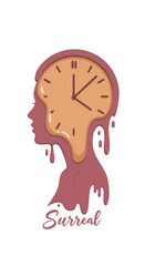Female Silhouette Melting into Clock with ‘Surreal’ Script Icon