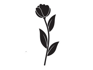Minimalist silhouette of a single flower with a curved stem and two leaves, elegant black vector © Usman AI