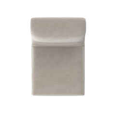 Top down view of a minimalist beige velvet chair, 3d render, isolated on transparent background.