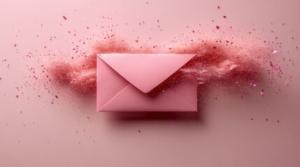 Pink envelope with exploding confetti