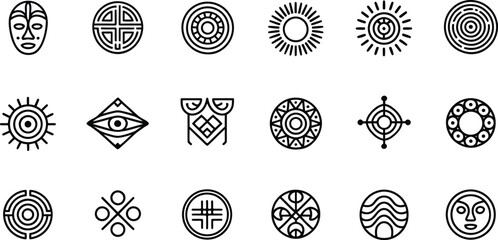 Collection of african tribal symbols and masks in silhouette