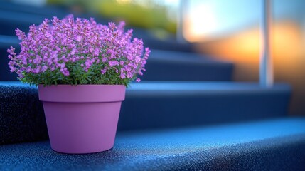 Pink flower pot on steps