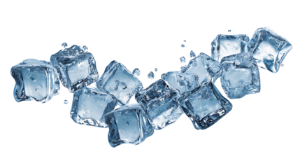 Ice cubes stacked in motion, isolated on a white background