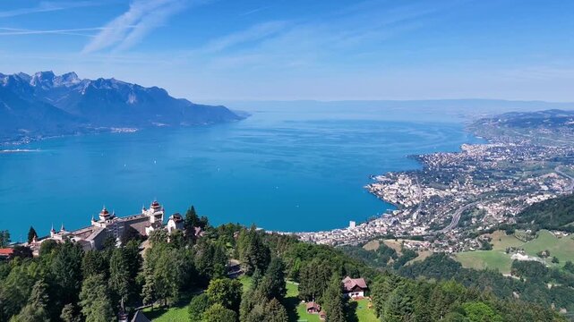 Aerial View of Lake Geneva and Montreux, Switzerland