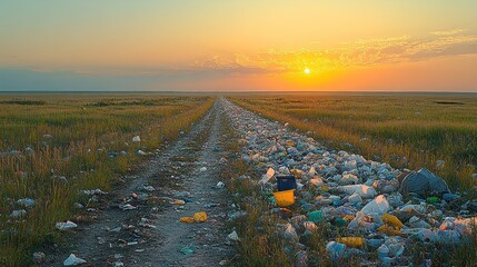 Pollution on a rural road at sunrise