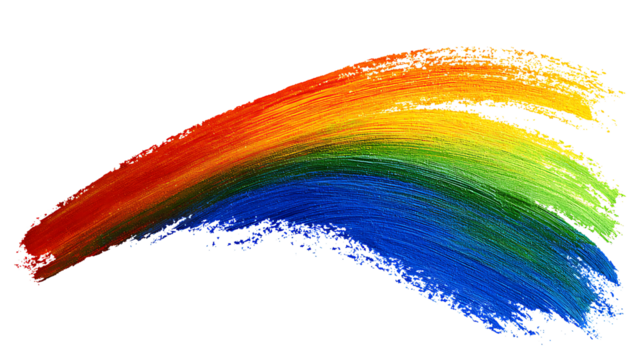 Rainbow paint brush stroke, abstract art element, isolated on a white background. 