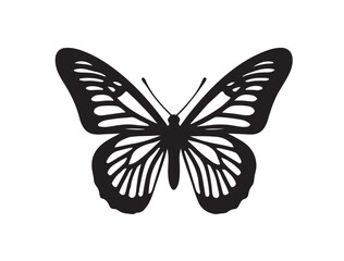 Silhouette of a butterfly with delicate, lace-like wing patterns, mimicking the paper cut art style