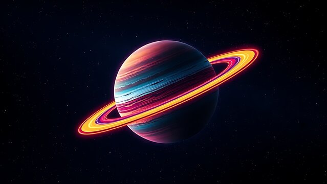 A colorful planet with glowing rings floating in deep space, evoking cosmic wonder and mystery.