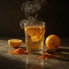 Warm Orange Spice Tea Steam Glass Cinnamon Stick Hot Beverage Comfort Drink Tea Time Relaxation Wellness Health Natural Cozy Atmosphere Herbal
