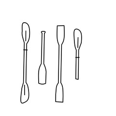Minimalist line art of four different oars or paddles. Simple design perfect for boating, kayaking, canoeing, water sports, and outdoor adventure themes.