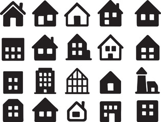 Fototapeta premium Collection of Black House Icons on White Background