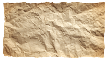 Folded and creased paper note, vintage texture, isolated on a white background