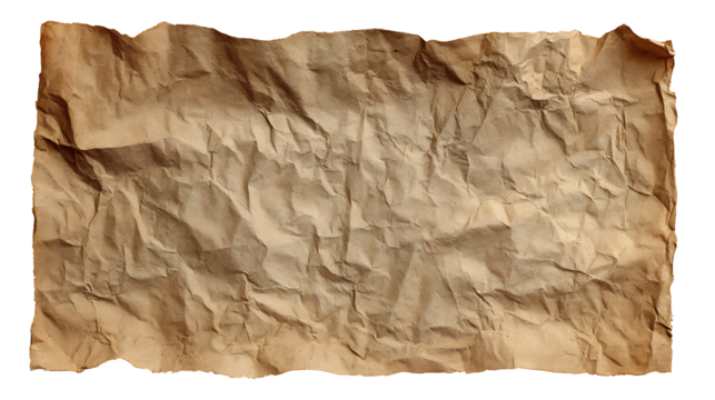 Folded and creased paper note, vintage texture, isolated on a white background
