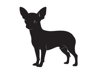  Silhouette vector icon of a Chihuahua standing alert, large ears and tiny body, black on white