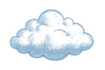 Soft light blue cloud drifting against transparent background, rendered in delicate hand-drawn watercolor style with ethereal quality