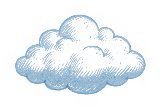 Soft light blue cloud drifting against transparent background, rendered in delicate hand-drawn watercolor style with ethereal quality