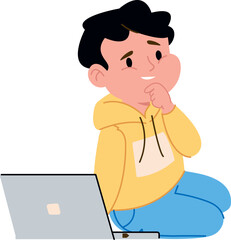 Boy Sitting with Laptop