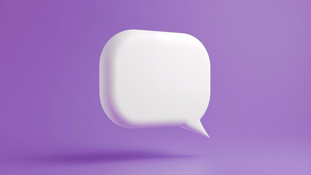 White speech bubble floating. Blank 3d comment box for message illustration, abstract conversation sign, notice.