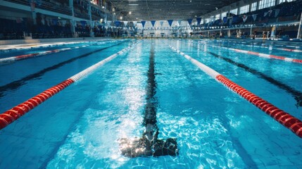 Swimming competition indoor pool sports event competitive environment low angle athletic excellence