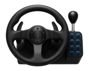 Racing wheel controller with integrated gear shifter and extra button array for driving simulators