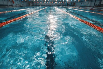 Swimming competition action in indoor pool aquatic sports photography clear water environment dynamic viewpoint