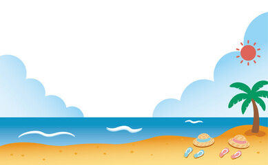 Obraz premium Summer Beach Background Illustration with Straw Hats and Sandals (no Background Color)01