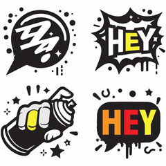 Spray painted graffiti speech bubble icon sprayed with word hey graffiti speech bubble symbol