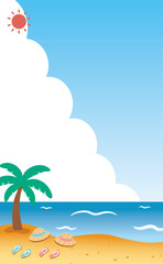 Obraz premium Summer Beach Background Illustration with Straw Hats and Sandals_vertical (with Background Color)02