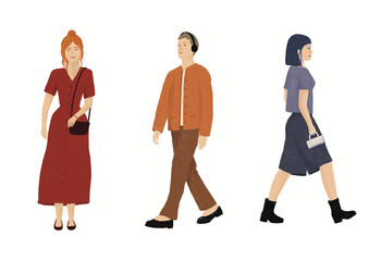 Fototapeta premium Set of standing and walking characters- Stylish and fashionable people-Chalk-drawn character set