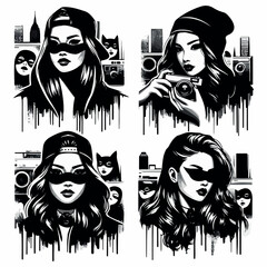 Graffiti style woman with black spray paint
