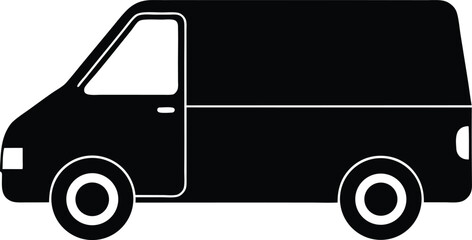 Clean concept silhouette of a commercial delivery van icon isolated on transparent background