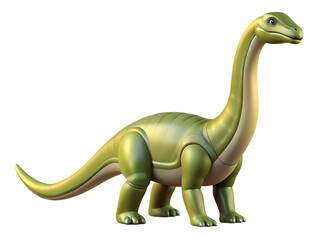 Obraz premium Cute cartoon green brachiosaurus dinosaur toy isolated on transparent background