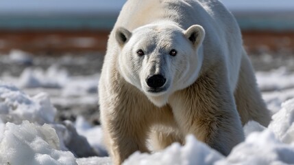 Majestic polar bear on icy terrain