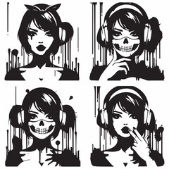 Graffiti style woman with black spray paint vector with white baground