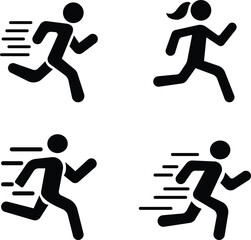 image displays of running and walking icon set. used to symbolize movement fitness or activity in various contexts workout modes or goals related to speed progress or routes web design infographics