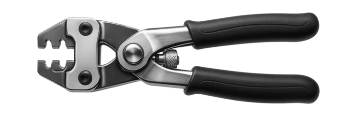 Heavy-duty crimping pliers with a steel body for robust wire crimping on a construction site.