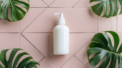 Skincare Product Mockup with Monstera Leaves