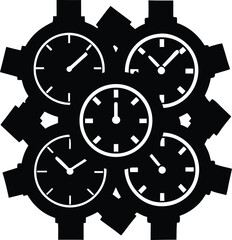 Abstract overlapping watch face silhouettes in grayscale and color isolated on transparent background