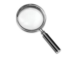 Magnifying glass with clear lens and metallic handle image, Isolated, Transparent Png