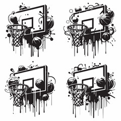 Basketball hoop in graffiti style with black spray paint