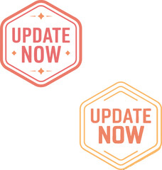 Update now vintage badge style labels in hexagon shapes vector set suitable for software notification interface alert and application design elements